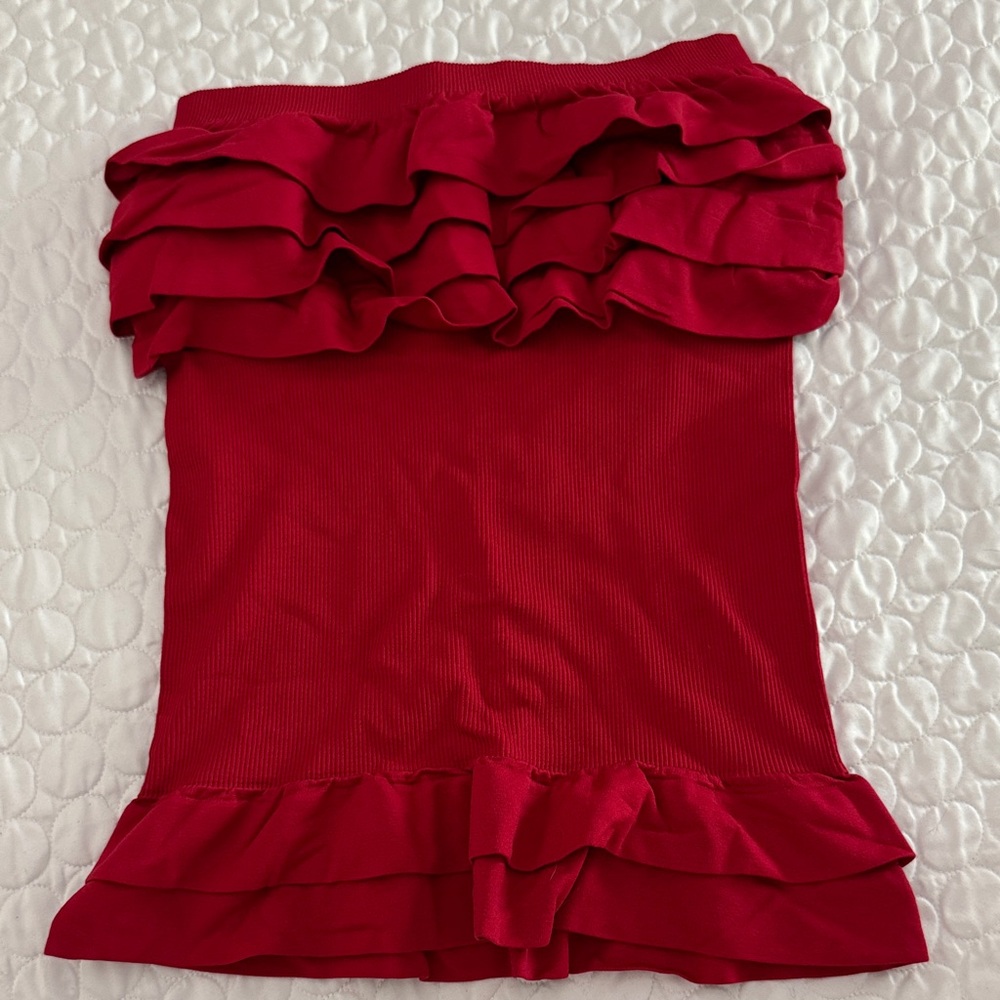 Women stretch Red Ruffle Tube Top with ruffled elastic casual party business y2k